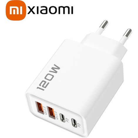 Chargeur rapide Xiaomi 120 W, 4 ports USB Type-C, charge rapide, adaptateur Quick Charge 3.0 pour iPhone, Samsung et Huawei