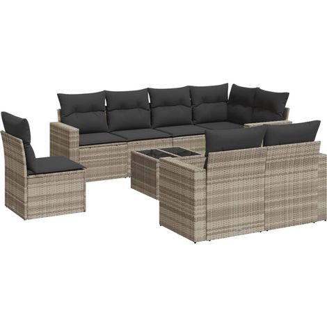 vidaXL Set muebles jardín 9 pzas y cojines ratán sintético gris claro (1/2)