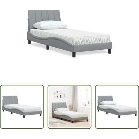 Sommeil de qualité - Lit avec matelas Hanko gris clair 90x200 cm tissu (1/5)