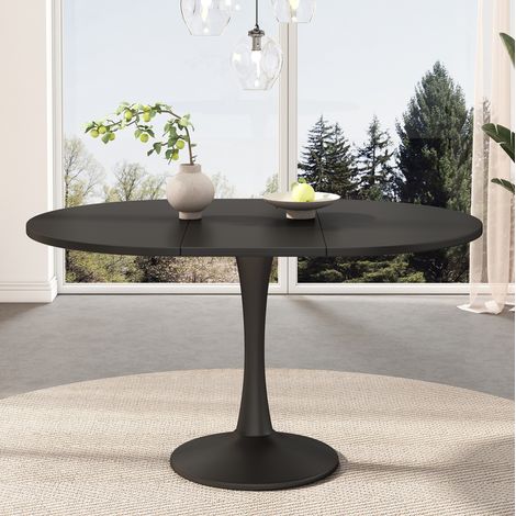 Mesa extensible ovalada de comedor 100/140 x 100 x 75 cm, MDF y hierro, negra DESVIAE (1/5)