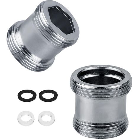 Paquet de 2 Adaptateur de robinet M18 à M22 - adaptateur de filetage pour filetage extérieur M18 et M22, idéal pour les aérateurs et les éviers (1/5)
