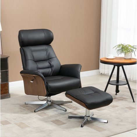 Sillón relax giratorio con reposapiés, reclinable 100° a 135°, 150 kg, polipiel negra OKMYHOME (1/5)