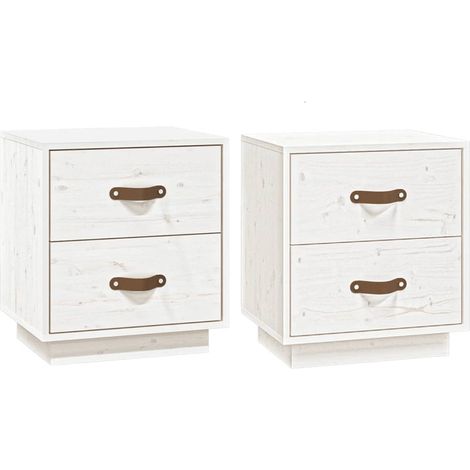 Juego de 2 mesitas de noche con dos cajones 40 x 34 x 45 cm madera de pino blanco DEC036216