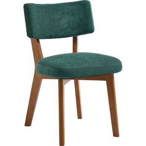 Set de 2 sillas de comedor estilo mid-century con patas de madera y tapizado verde (1/5)