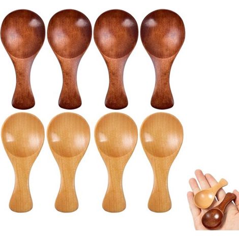 Lot de 8 mini cuillères à dessert en bois multifonctionnelles, 8 x 3,5 cm, pour cuisine, dessert et goûter (1/5)