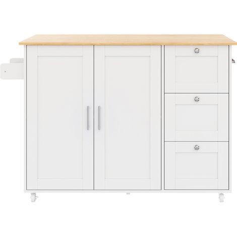 CAIziGrand îlot de cuisine mobile L135B44(70)H90cm, plan de travail en bois de chêne, design pliable, meuble multifonctionnel, 3 tiroirs, porte-serviettes, pour cuisine, salle à manger, maison (1/5)