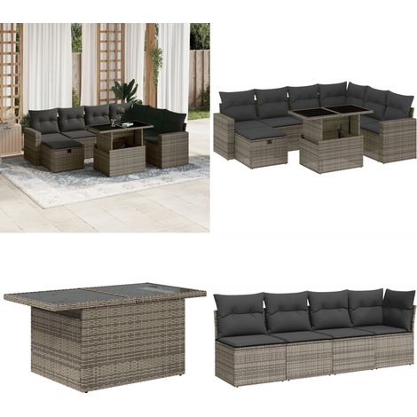 Salon de jardin 8 pcs avec coussins gris résine tressée - Salon De Jardin - Mobilier Extérieur - Set Salon - Résine Tressée - Rotin Synthétique - Home & Living (1/5)