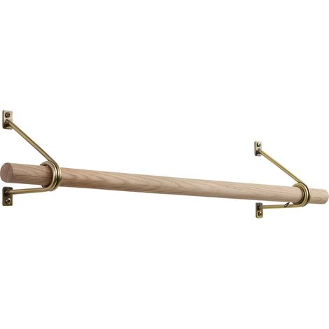 SOTECH Wandgarderobe 120 x 150 mm mit Ø 30 mm Kleiderstange aus Eichenholz, Länge: 50 cm mit Halterung Antik Gold