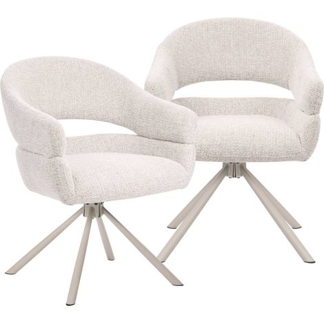Chaise en tissu écru et pied central en métal beige Florine (lot de 2) (1/5)