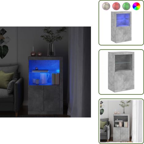 Almacenamiento organizado - vidaXL Aparador con luces LED madera de ingeniería gris hormigón - Armario de entrada