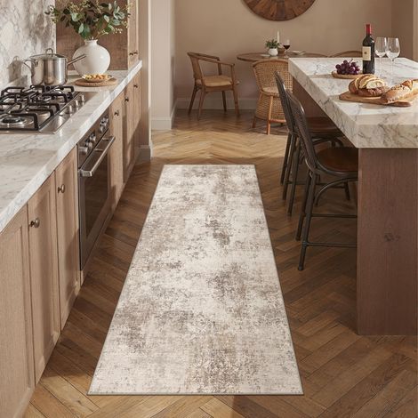 Tapis de couloir lavable - 60 x 180 cm - Marron - Antidérapant - Pour salon, chambre à coucher, balcon, couloir, cuisine, salle à manger, bureau - Plat - Moderne - Intérieur - Tapis à poils (1/5)