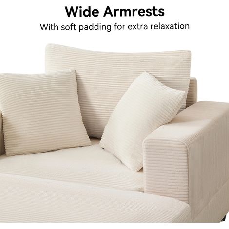 Chauffeuse avec repose-pieds et rangement, canapé lounge 3 coussins pour salon et chambre – Beige (1/5)