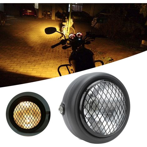 Universeller 12-V-Motorradscheinwerfer, schwarzes Retro-Gehäuse, weiße Linse, wasserdichtes Abblend-/Fernlicht, Motorrad-Frontprojektor (1/5)