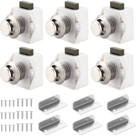 6 Pcs Loquet Bouton Poussoir Sans Clé Serrure Tiroir Verrou Porte Placard Caravane Camping-Car Bateau (1/4)