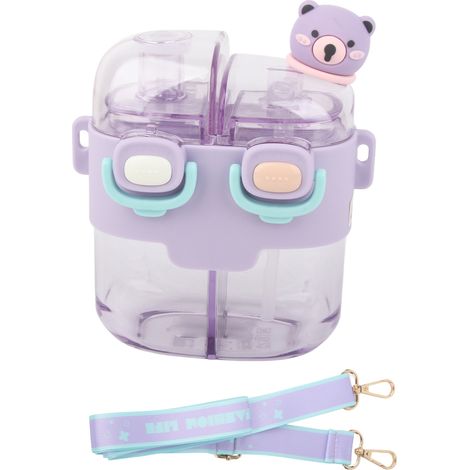 Gourde Kawaii tendance en plastique, double gourde avec paille et sangle ajustable, idéale pour le sport et les voyages, couleur lavande et violet, 530 ml (1/4)