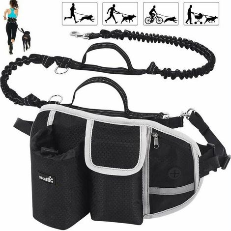 Laisse Chien Laisse Mains Libres Chien Jusqu'à 110kg Absorption de Choc, Confortable, Couture Réfléchissante, Idéal pour Course à Pied, Jogging et Marche (Noir) (1/5)