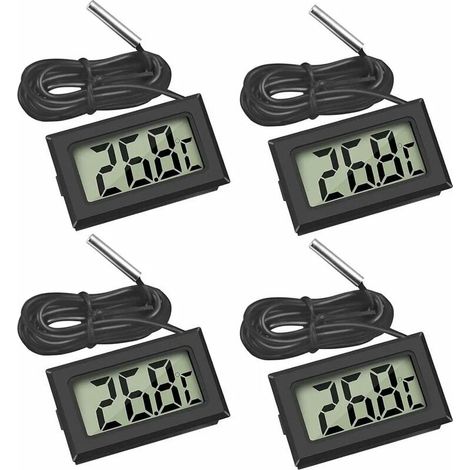 Thermomètre numérique LCD moniteur de température avec sonde externe pour réfrigérateur congélateur réfrigérateur aquarium (4x noir)