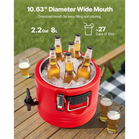 Distributeur de Boissons Isotherme 8 L, Fontaine à Eau Chaude et Froide Non Électrique avec Robinet, Conteneur Isotherme de Qualité Alimentaire, avec Intérieur en Inox 304, pour Camping, Rouge (1/5)