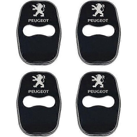 Lot de 4 protections métalliques pour serrures de porte Peugeot 206, 308, 307, 208, 3008, 407, 2008, 508 et 408. Accessoires auto - Protections pour serrures de porte - Noir. (1/5)