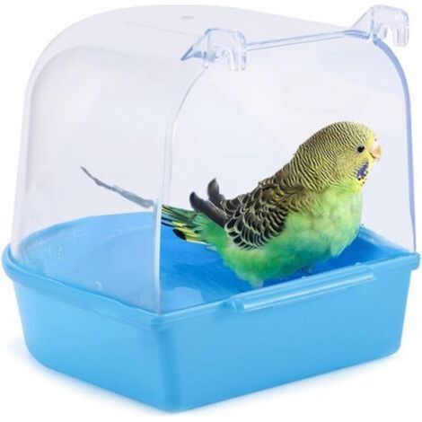 Oiseau Baignoire, Baignoire Bird avec Crochets, Baignoire pour Oiseaux Cage pour Le Bain Accessoire de Cage de Baignoire pour Pinsons, Perruches, Alouettes et Petits Oiseaux (Bleu13X13X13.5cm) (1/5)