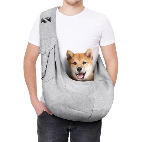Haustiertragetasche für Hunde und Katzen, verstellbare Schultertasche für kleine und mittelgroße Hunde/Katzen, freihändige Schultertasche für Haustiere bis 5 kg für Spaziergänge und Reisen (Hellgrau)