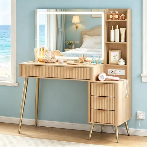 Table de chevet, coiffeuse avec grand miroir, table de toilette (coiffeuse uniquement) (1/5)