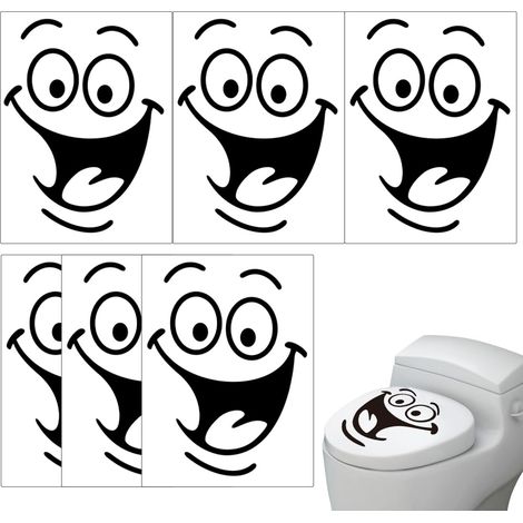 Autocollants Abattant WC 6 Feuilles DIY Autocollant Mural Drôle pour WC Autocollant Amovible Réfrigéré Rateur Heureux Autocollant Toilette Salle De Bain Poubelle (1/5)