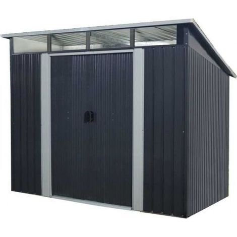 Abri de jardin métal 4,61 m² – Dimensions 238 x 193 x 202 cm – Kit d'ancrage inclus – 2 portes coulissantes – Acier laqué et galvanisé (1/2)