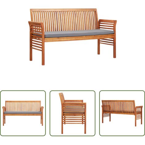 Banc de jardin -  Banc de jardin 3 places avec coussin 150cm Bois d'acacia massif (1/5)