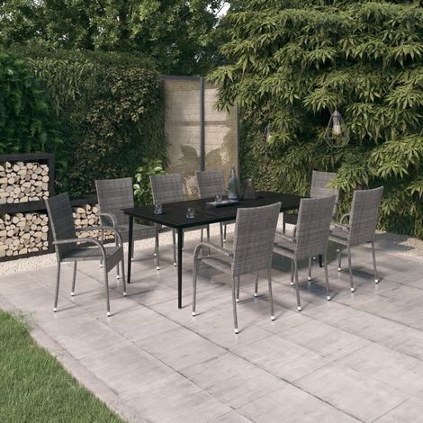 Juego de comedor para jardín 9 piezas gris y negro vidaXL (1/5)