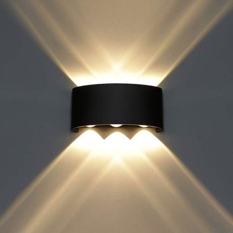 (Schwarz-Warmweißes Licht) Moderne 6-W-LED-Wandleuchte für den Innenbereich in schwarzem Aluminium, warmweiße LED-Wandleuchte mit nach oben/unten gerichtetem Licht für Schlafzimmer/Flur