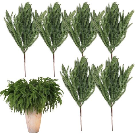 Branches de pin de Noël 6 Tiges De Conifère Réalistes À Fil Flexible Piques De Pin Artificielles 45 Cm pour sapin de Noël, couronnes, guirlandes, déco de fête, centre de table, manteau (1/5)