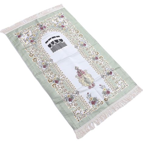 Tapis de prière épais pour l'Aïd et le Ramadan, tapis islamique doux brodé avec pompon, vert, pour la méditation, pour femmes, hommes et enfants (1/5)