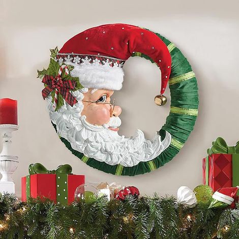 Couronne de Noël décorative, couronne de porte avec Père Noël et bonhomme de neige, couronne de l'Avent suspendue, décoration murale et fenêtre, ornée de boules de Noël, accessoire de fête pour porte  (1/5)