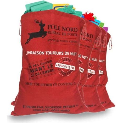 Sac du Père Noël effet toile de jute rouge 1 pièce (1/4)