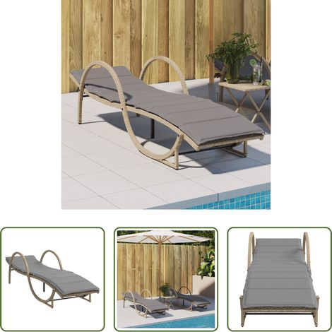 Sonnenliege -  Sonnenliege mit Auflage Beige 60x199x42 cm Poly Rattan (1/5)
