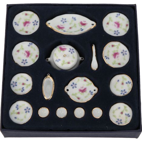 Ensemble de Thé Miniature Céramique Maison de Poupée 1:12 avec Motif Floral (1/5)