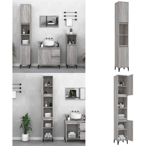 Badschrank Grau Sonoma 30x30x190 cm Holzwerkstoff - Badezimmermöbel - Badschrank - Holzwerkstoff - Grau - Spiegelschrank - Home & Living