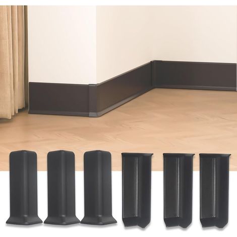Blocs d'angle pour plinthes, 10 cm de hauteur, auto-adhésifs, comprenant 3 équerres d'angle internes et 3 équerres d'angle externes, noirs. (1/5)
