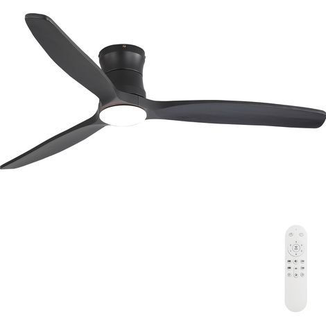 Ventiladores de techo con iluminación LED, motor DC silencioso, mando a distancia, 3 aspas de madera, metal negro mate (1/5)