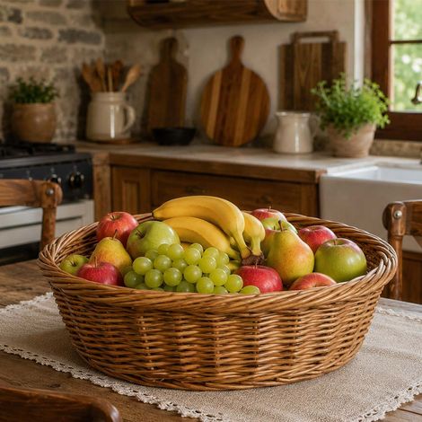 Panier rond en osier (adapté pour les fruits ou comme bac à litière) – diamètre 57 cm, hauteur 18 cm (1/5)