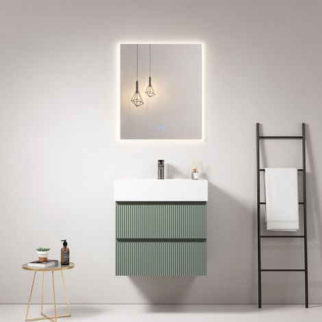 Mobile bagno sospeso cannettato 60 cm Verde Salvia Lavabo in Resina Specchio Quadro Retroilluminato - Fiji Paint (1/4)