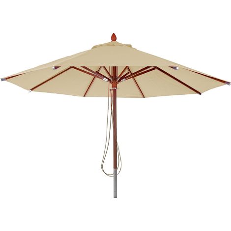 Gastronomie Holz-Sonnenschirm HHG-529, Gartenschirm, Polyester/Holz 16kg, rund Ø4m Seilzug stoßsicher creme (1/5)