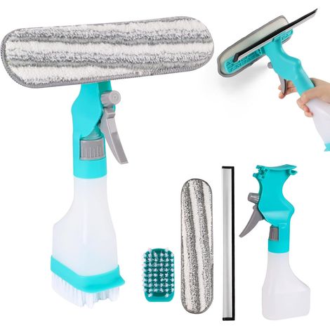 Nettoyeur de vitres avec Flacon pulvérisateur 4 en 1 : kit de Nettoyage des fenêtres, raclette de Douche Double Face pour fenêtres, Salle de Bain (1/5)