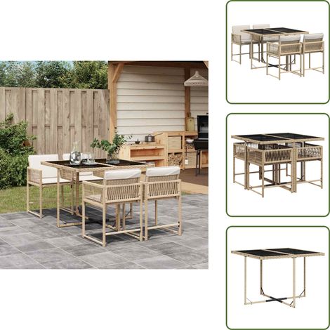 Cuscini da seduta - vidaXL Set da Pranzo da Giardino 5 pz con Cuscini Beige in Polyrattan - Rattan PE