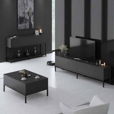 Möbelset Anthrazit Lord - Couchtisch + TV-Schrank + Kommode –