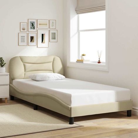 Cadre de lit sans matelas Hvar crème 100x200 cm tissu (1/5)