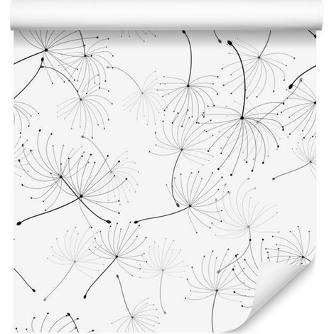 Papel pintado de semillas de diente de león en blanco y negro para salón y dormitorio, 50x1000 cm. (1/5)