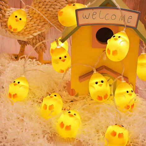 1 Guirlande lumineuse LED, 2m, 10 LED, motif poussin, pile, décoration Pâques, printemps, mariage, intérieur, extérieur (1/5)
