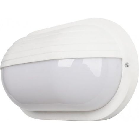 Applique murale Ext. Oval, grande taille, avec culot E27, en polycarbonate blanc élégant. Dimensions : 10 x 26 x 15 cm, idéale pour l'extérieur, IP44 garantit une résistance à l'eau. (1/2)